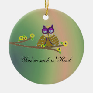 Eule auf einem Baumzweig Keramik Ornament