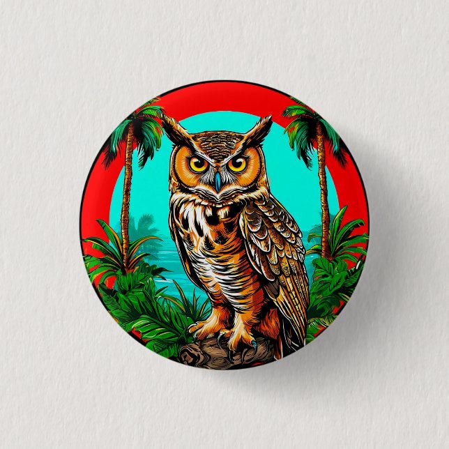 Eule auf einem Felsen Button (Vorderseite)