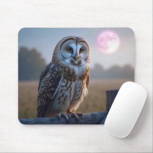 Eule auf einem Zaun mit rosa Mond Mousepad