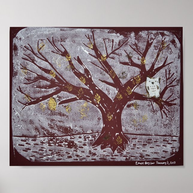 Eule auf einer SchneebaumPrint Poster (Vorne)