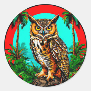 Eule auf Felsen hockend 🦉 Natur Nacht Vogel Kunst Runder Aufkleber