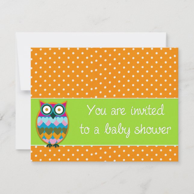 Eule auf Polka dots Babydusche Einladung (Vorderseite)