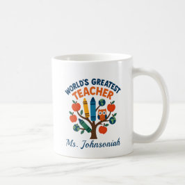 Eule auf Tree Weltbest Teacher ft. Crayons Kaffeetasse