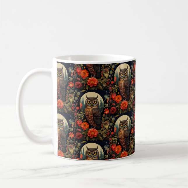 Eule bei Nacht mit Vollmondmuster Kaffeetasse (Links)