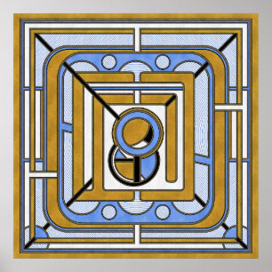 Eule - Blau und Gold Art Deco Abstrakt Poster