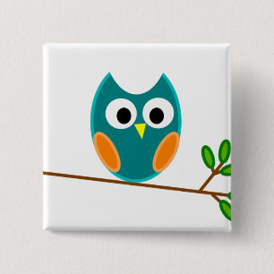Eule: Blau und Orange Button