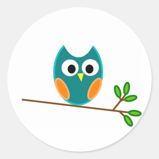 Eule: Blau und Orange Runder Aufkleber (Vorderseite)