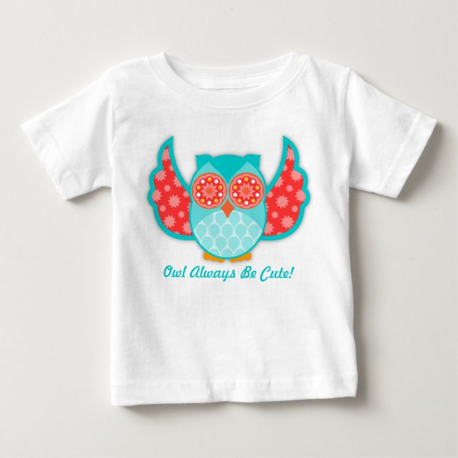 Eule Boheme aquamarin u. rot Baby T-shirt (Vorderseite)