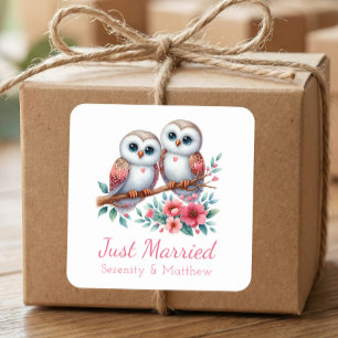 Eule Boho Rustikal Landhochzeit Frisch Vermählt Quadratischer Aufkleber