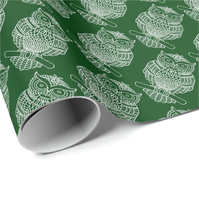Eule (dunkelgrün) - Umhüllungspapier Geschenkpapier (Rolleneckpunkt)