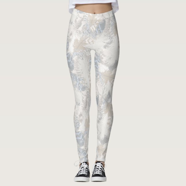 Eule Feathers, grau, beige und blau, Vogel, Licht, Leggings (Vorderseite)