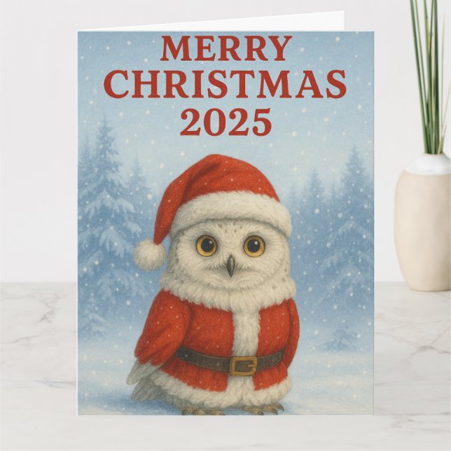 Eule Frohe Weihnachten  Karte (Vorderseite)
