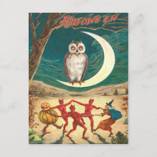 Eule Halbmond Hexe Dämon Kreatur Postkarte
