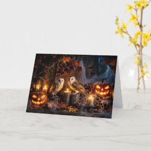 Eule Halloween mit Kerzen Jack O Lanterns Karte