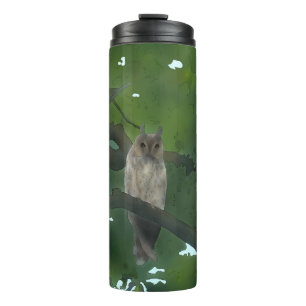 Eule im Baum Thermosbecher
