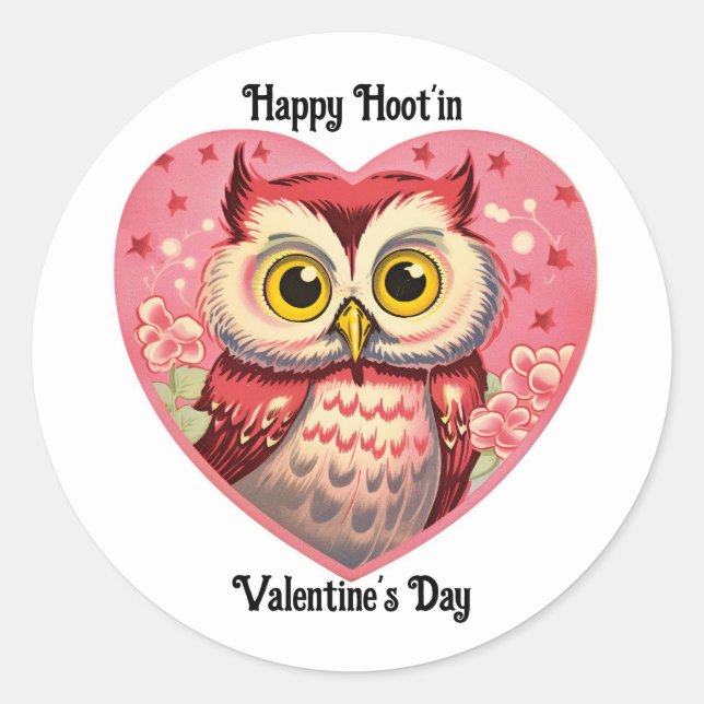 Eule im Herzen Valentinstag-Aufkleber Runder Aufkleber (Vorderseite)