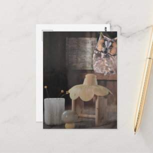 Eule im ländlichen Zimmer eine surrealistische Col Postkarte
