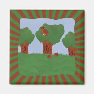 Eule im Oak Tree Sunburst Design Magnet