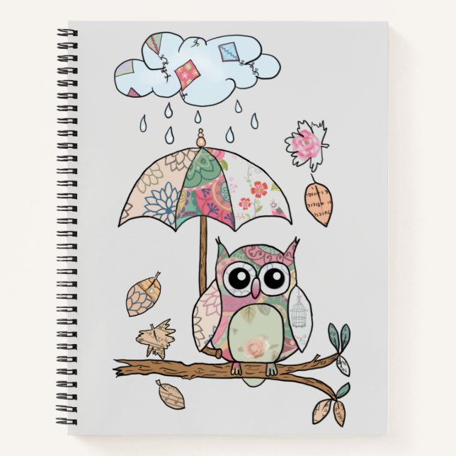 Eule im Regen Notizbuch (Vorderseite)
