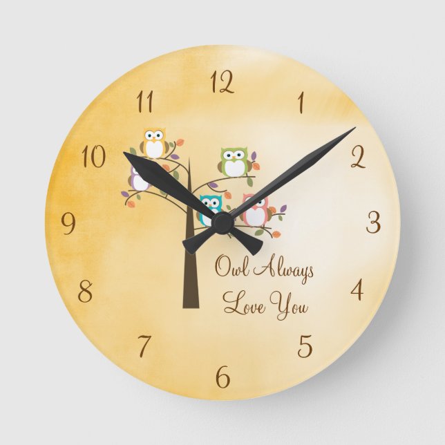 Eule immer Liebe Runde Wanduhr (Vorderseite)