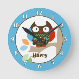 Eule in Baumkronen Personalisierte Uhr - Blau