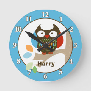 Eule in Baumkronen Personalisierte Uhr - Blau