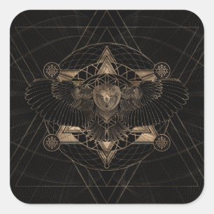 Eule in der heiligen Geometrie-Zusammensetzung Quadratischer Aufkleber