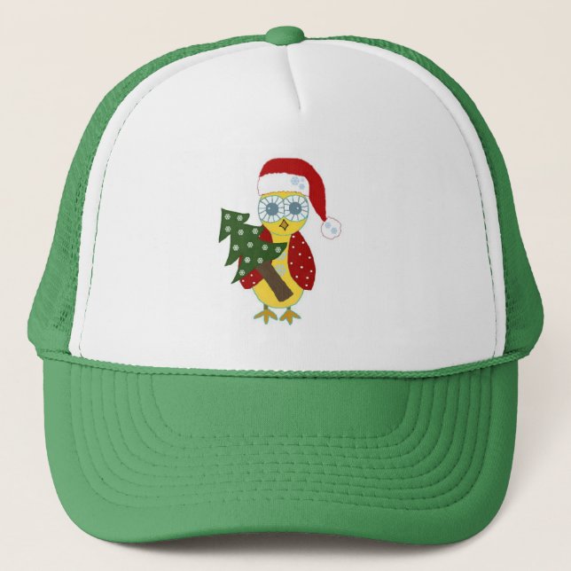 Eule in einem Red Hat mit Weihnachtsbaum Truckerkappe (Vorderseite)