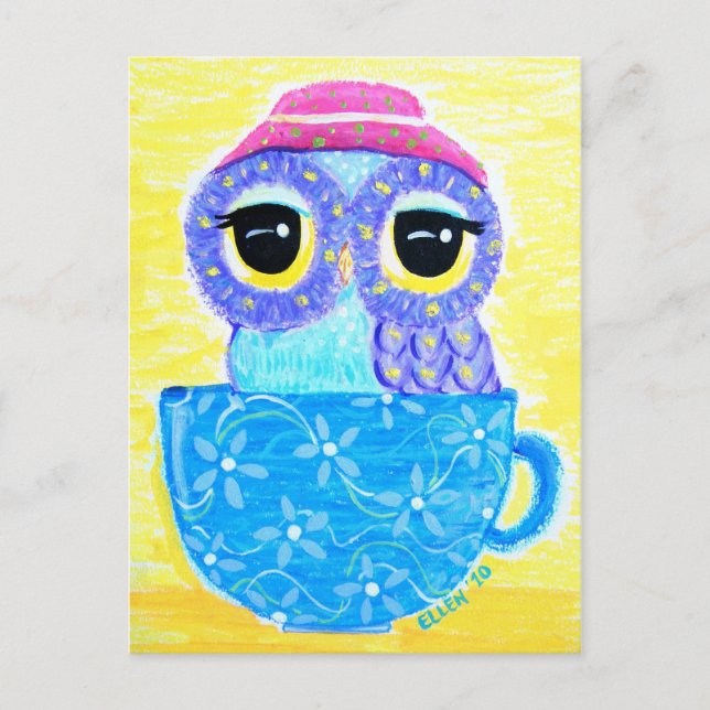 Eule in einem Teacup Postkarte (Vorderseite)