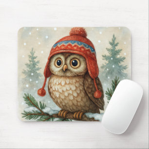 Eule in einer Wintermütze Mousepad