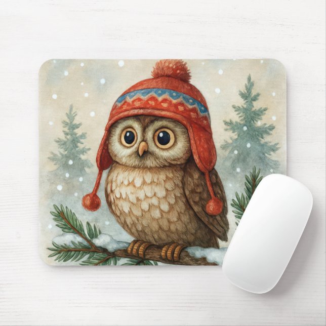 Eule in einer Wintermütze Mousepad (Mit Mouse)