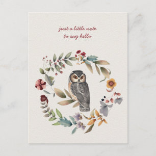 Eule in floraler Girlande - In Gedanken bei Dir Postkarte