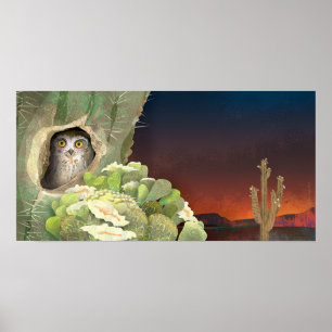 Eule in Kakteen - Poster