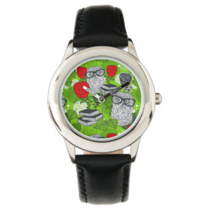 Eule in rote Rosen Armbanduhr
