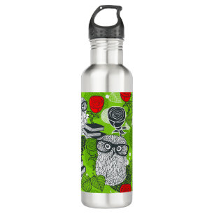 Eule in rote Rosen Edelstahlflasche