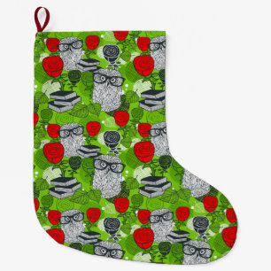 Eule in rote Rosen Großer Weihnachtsstrumpf