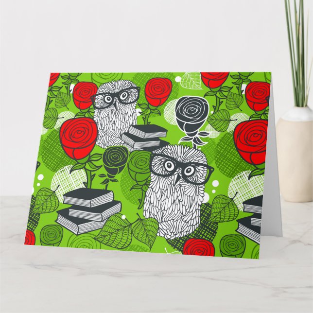 Eule in rote Rosen Karte (Vorderseite)