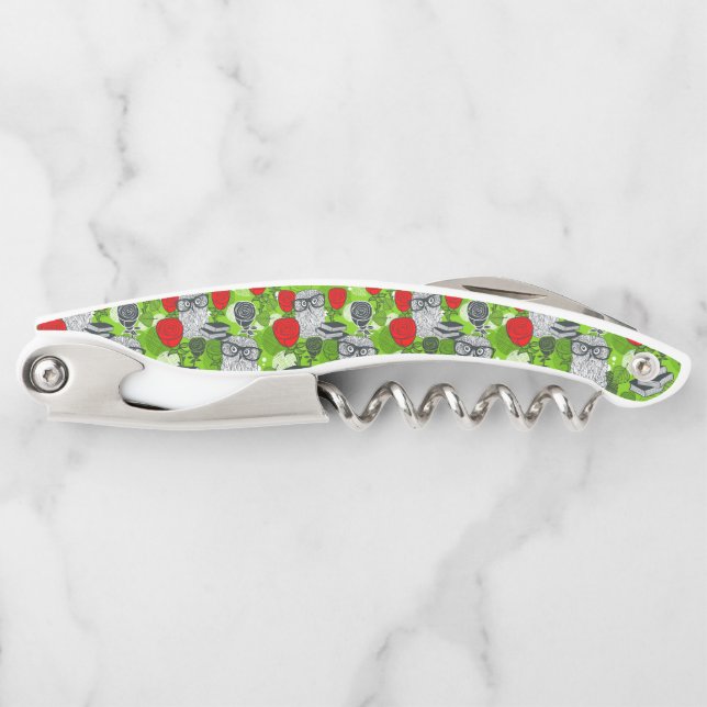 Eule in rote Rosen Kellnermesser (Vorderseite)