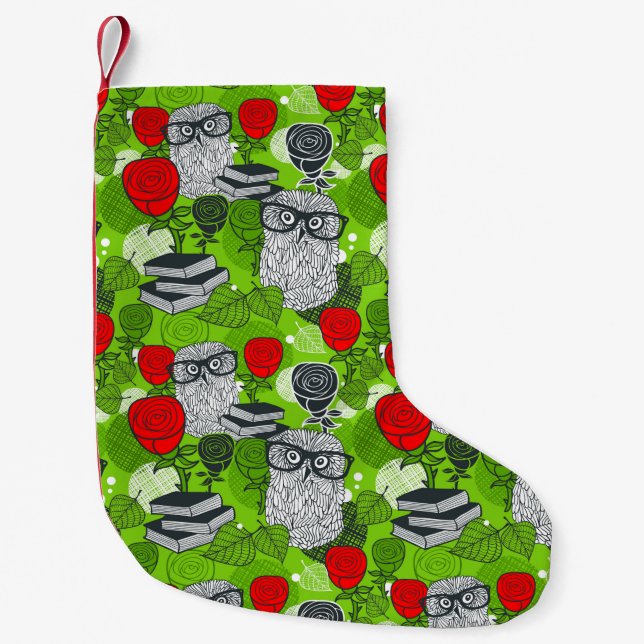 Eule in rote Rosen Kleiner Weihnachtsstrumpf (Vorderseite)