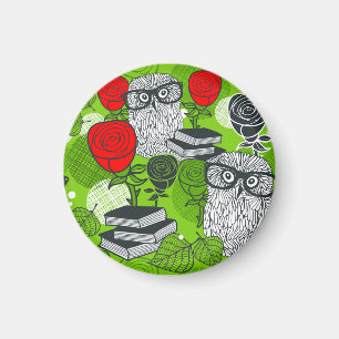 Eule in rote Rosen Magnet