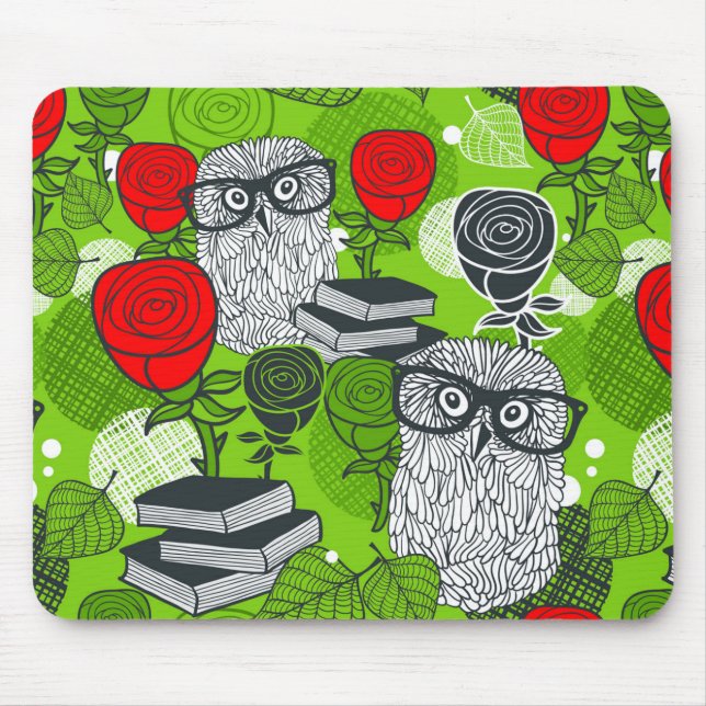 Eule in rote Rosen Mousepad (Vorne)