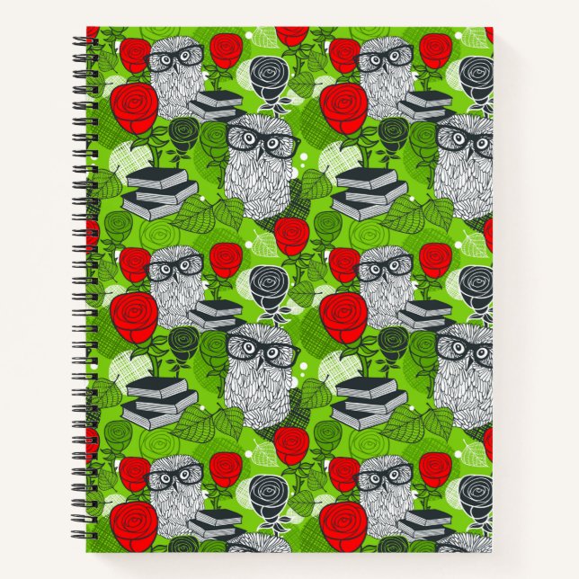 Eule in rote Rosen Notizbuch (Vorderseite)