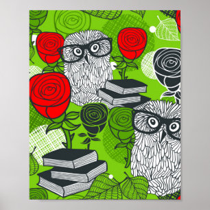 Eule in rote Rosen Poster