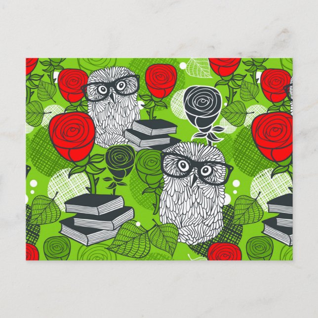 Eule in rote Rosen Postkarte (Vorderseite)