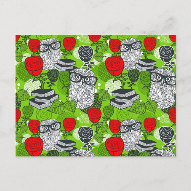 Eule in rote Rosen Postkarte (Vorderseite)