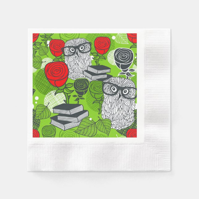 Eule in rote Rosen Serviette (Vorderseite)