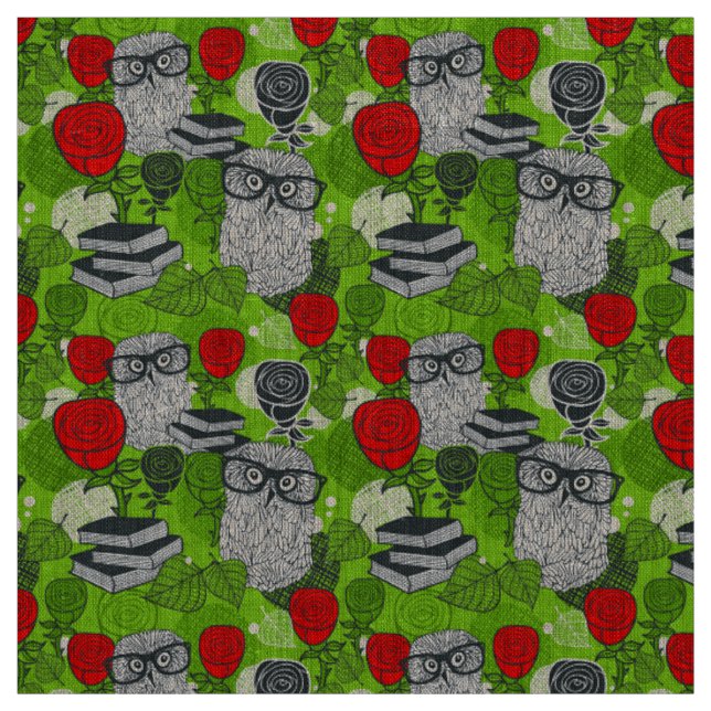 Eule in rote Rosen Stoff (Muster)
