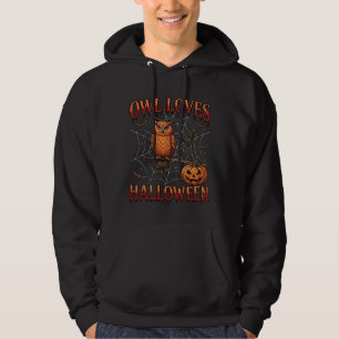 Eule liebt Halloween orange Spinnennetz-Kürbis_1 Hoodie