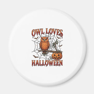Eule liebt Halloween orange Spinnennetz Kürbis_1 Magnet