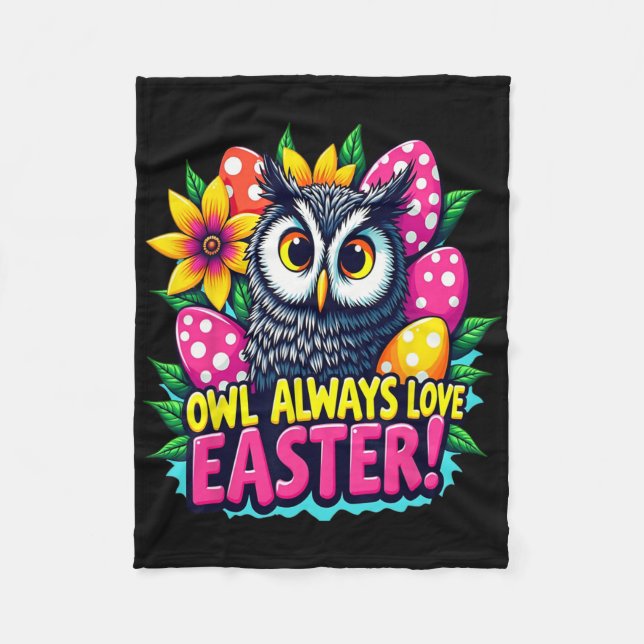 Eule liebt Ostern immer Buntes Frohes Ostern Eier  Fleecedecke (Vorderseite)